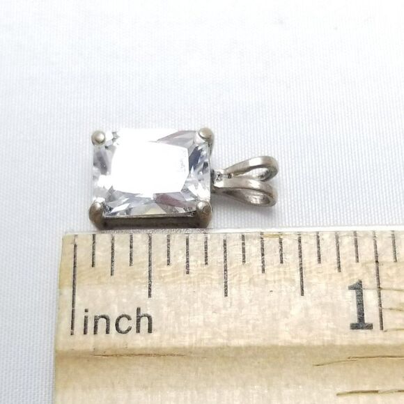 Vintage Sterling Silver Emerald Cut CZ Pendant, Sparkly Charm, Nice Size - Picture 5 of 7